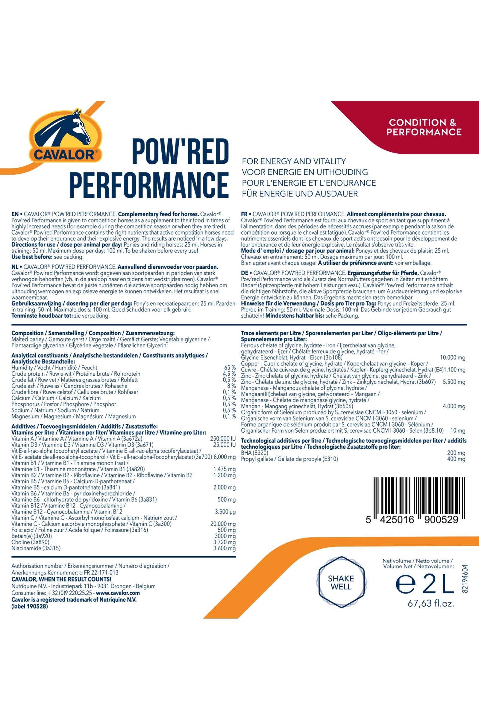 Cavalor Pow'Red Performance, Energy & Endurance, 2 L Horse Feed & Nutrition