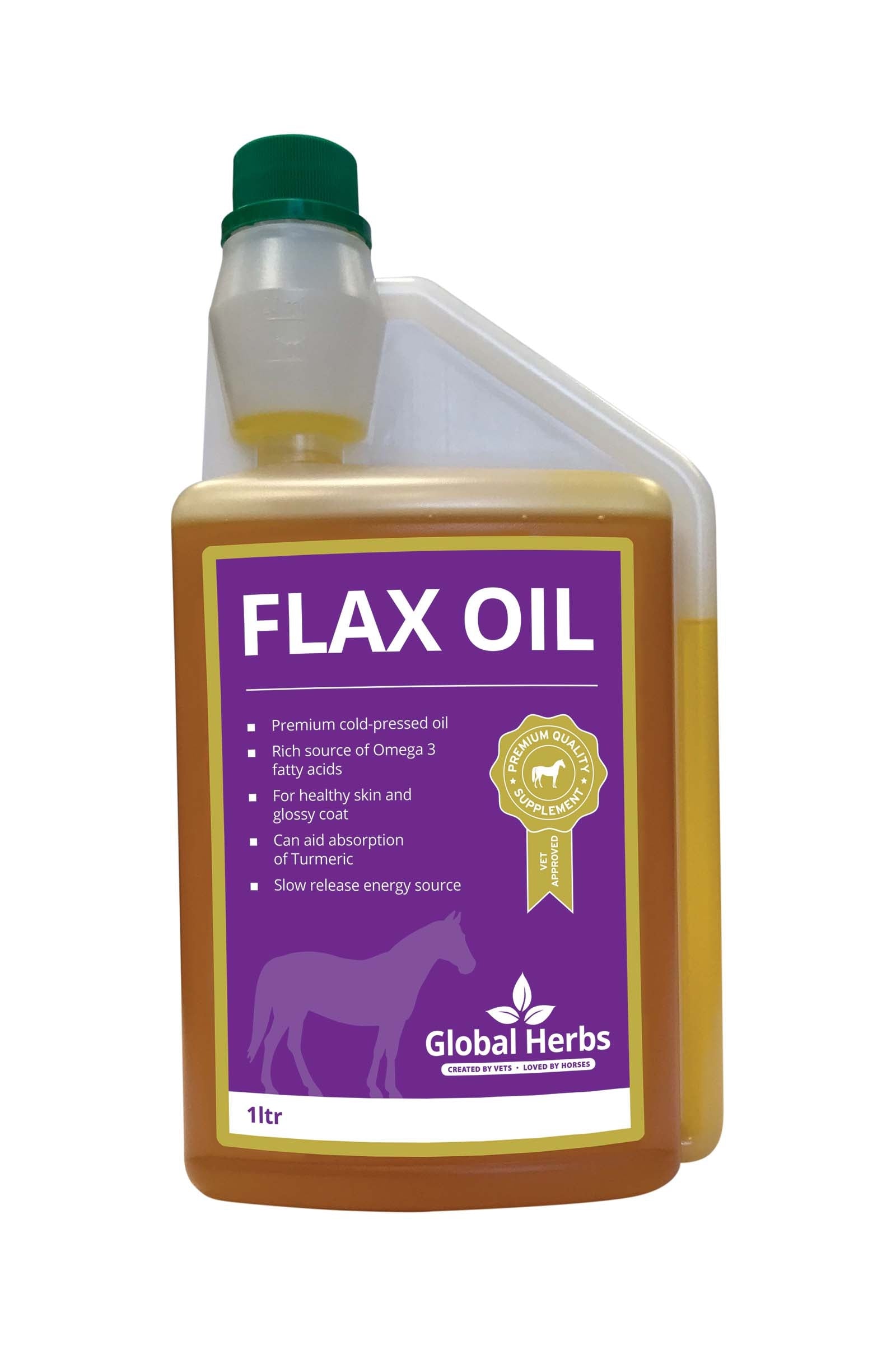 Global Herbs Flax Oil 1L Horse Feed & Nutrition