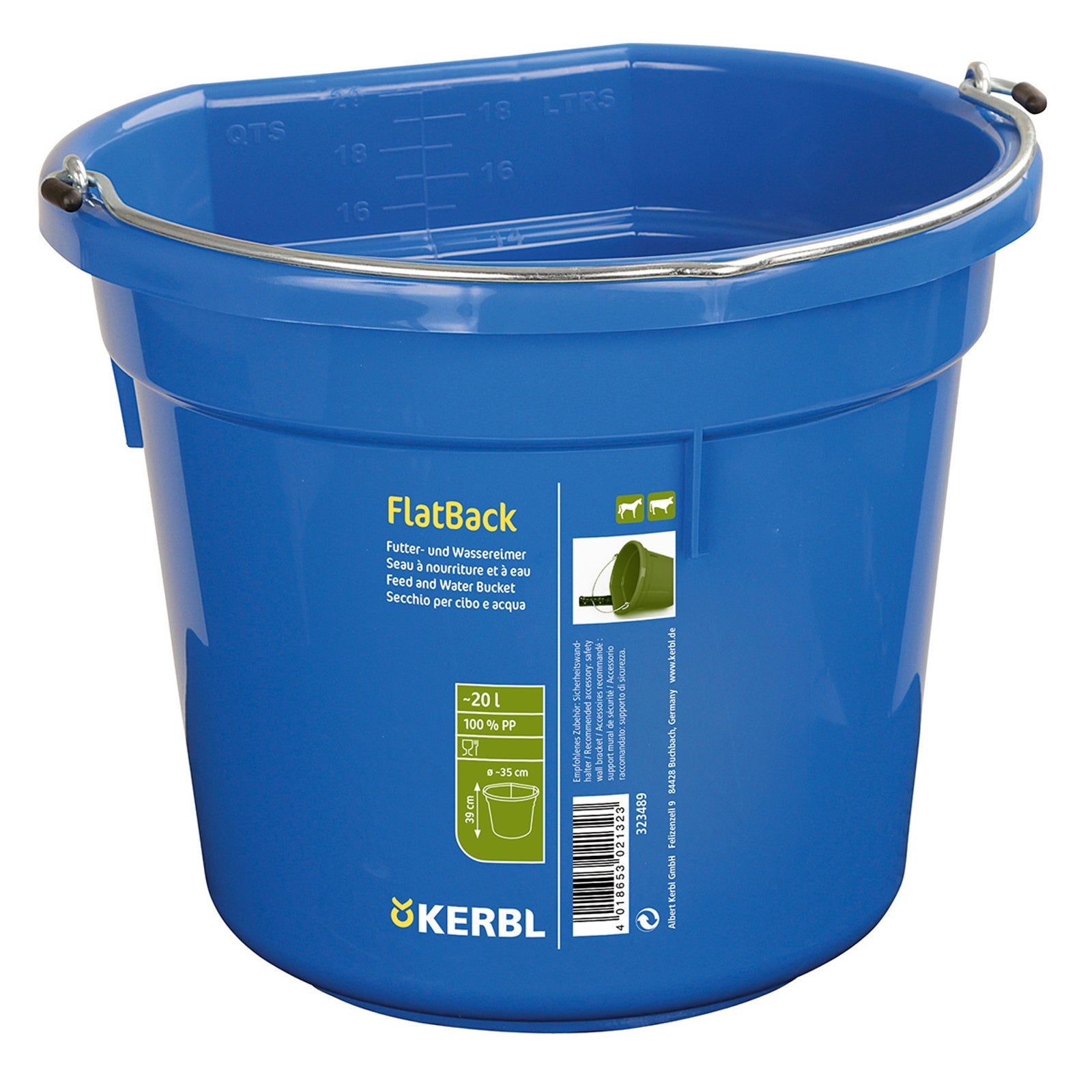 Kerbl Feed and water bucket FlatBack ca. 20L Horse Feeders & Waterers