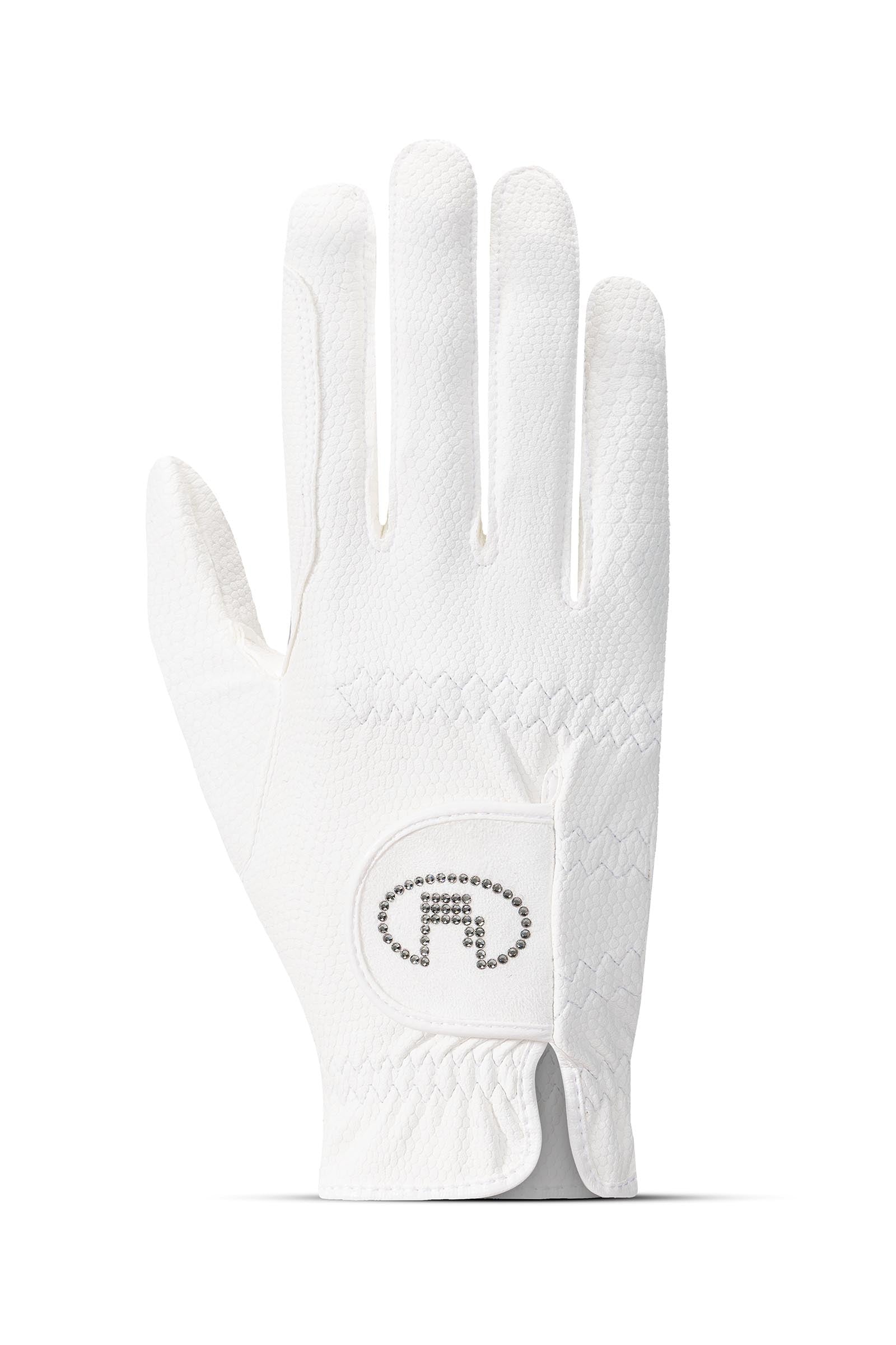 handschuhe swarovski Lisboa Damen Roeck-Grip Swarovski Reithandschuhe White/Silver/Crystal – horze