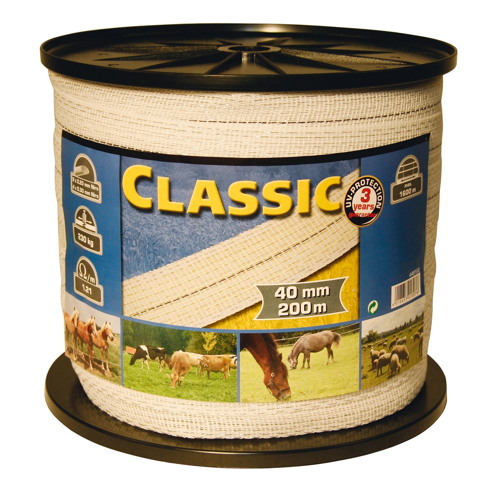 Farm Patrol Classic Weidezaunband, 10mm weiß, 2x0,20+2x0,30 Niro, 200m Weidezaun