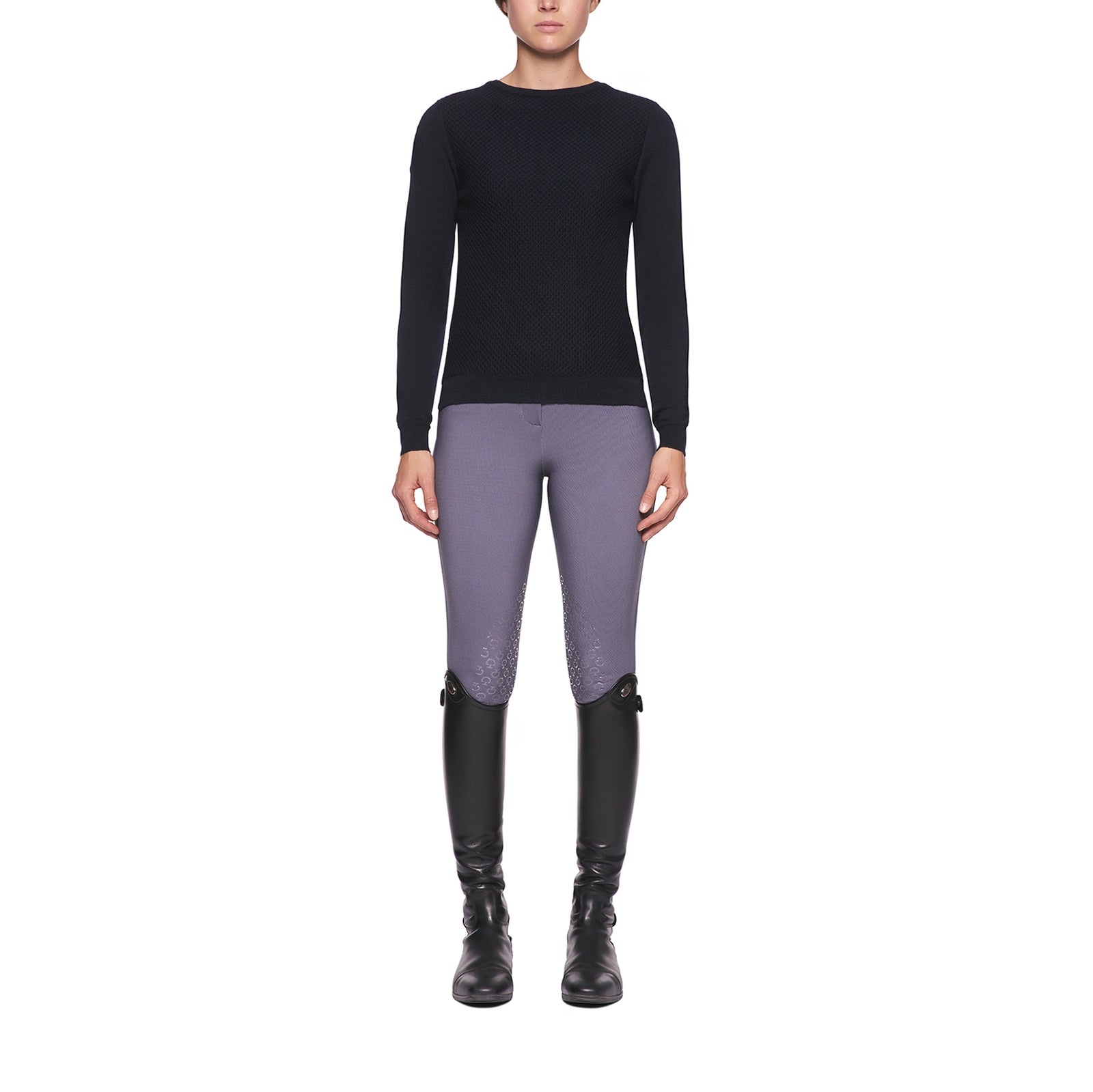 Cavalleria Toscana Women's Wool Knit Honeycomb Boat Neck Sweater Women’s Riding Clothing