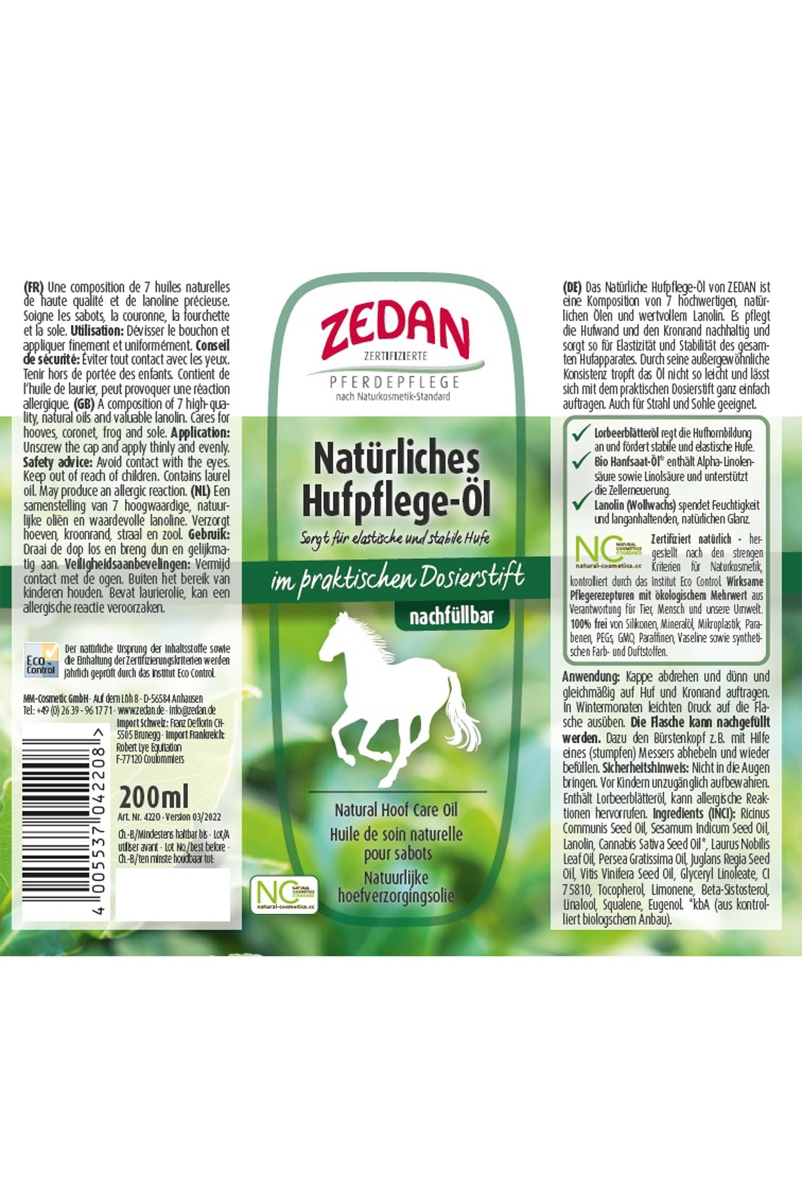 Zedan Natural Hoof Care Oil, 200ml Horse Health Care