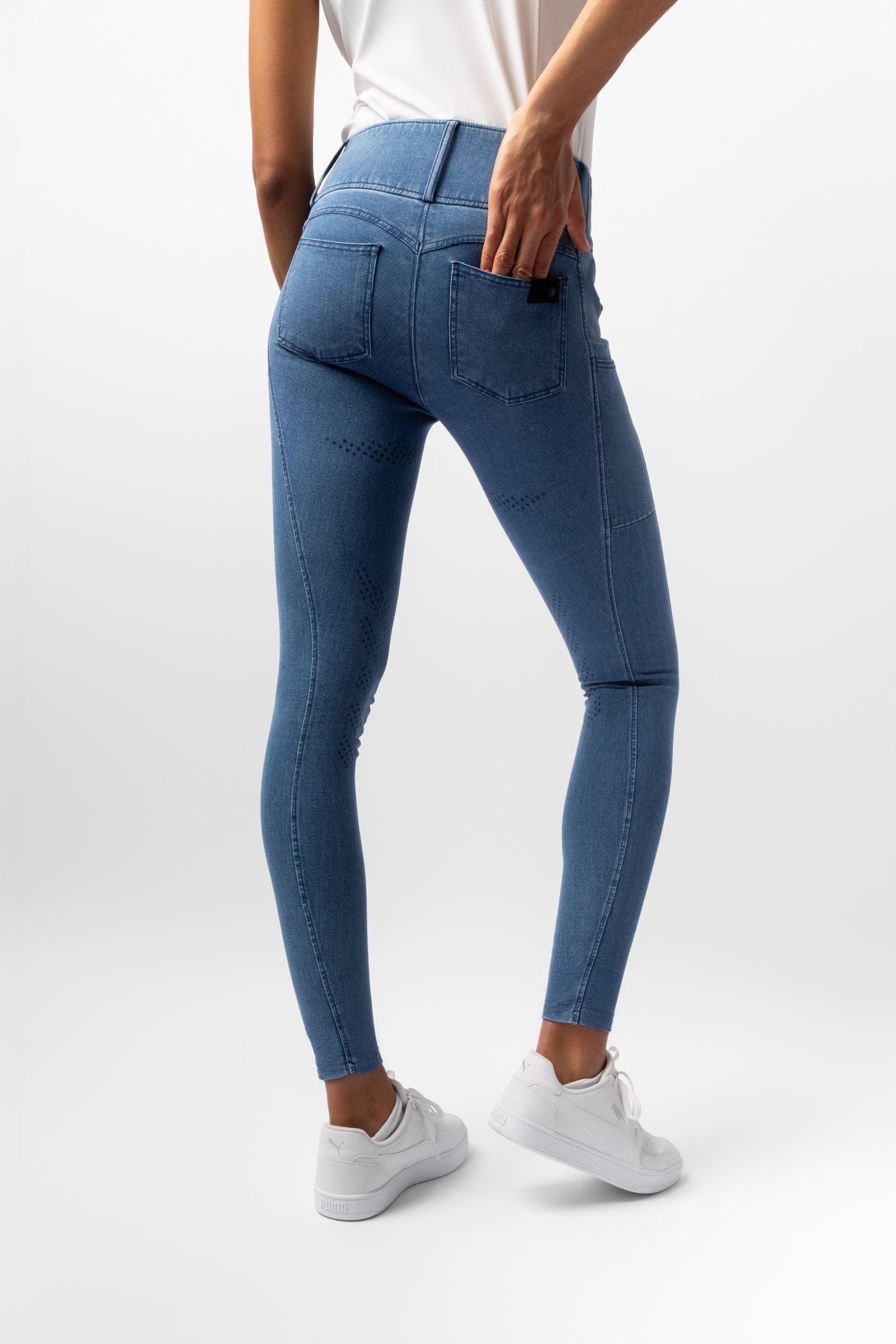 Horze Carolyn Damen Denim Vollbesatzreithose Damen Reitbekleidung