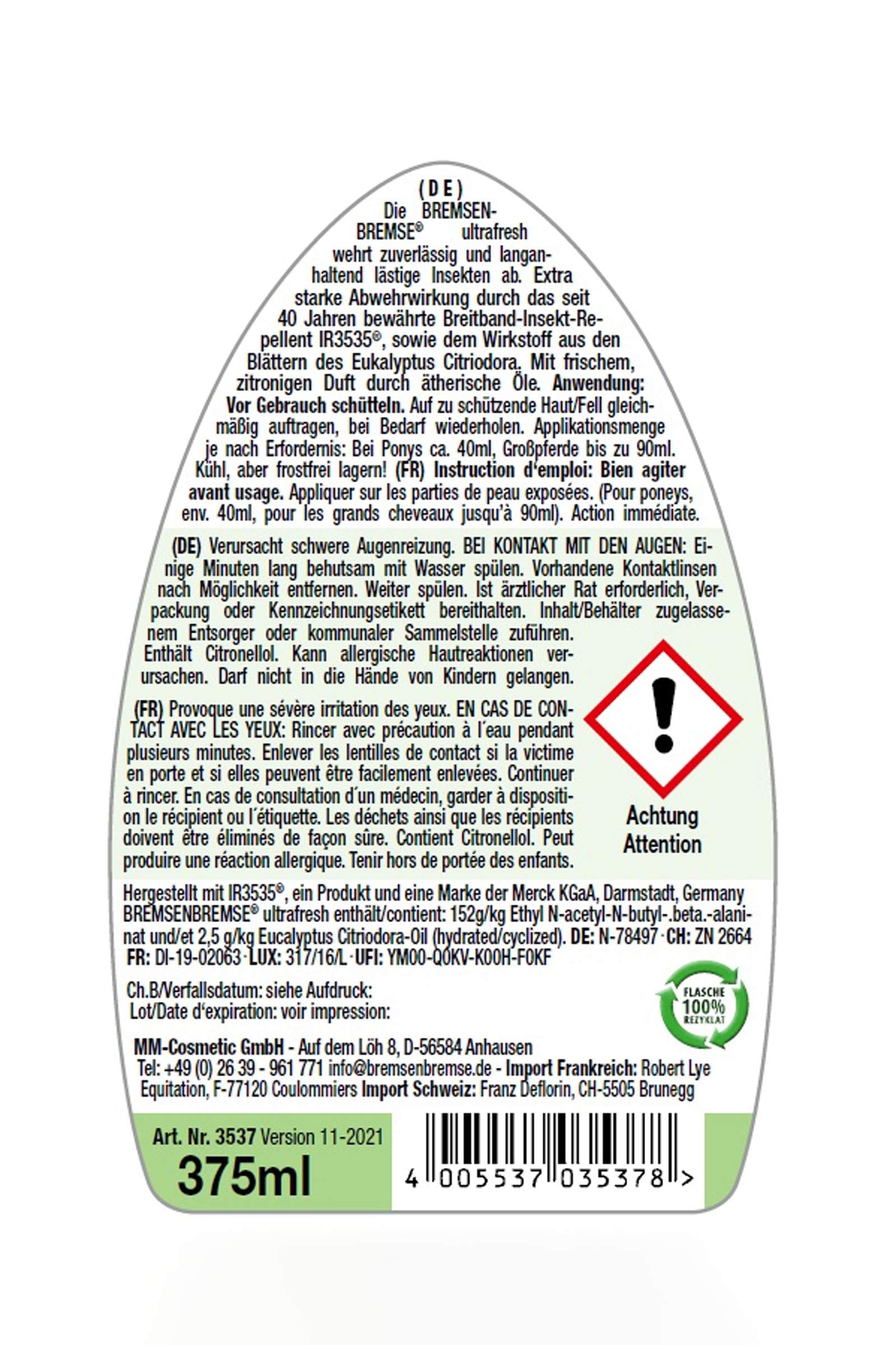 Bremsenbremse Insect Protection - Ultrafresh 375ml Antifly Protection for Horses